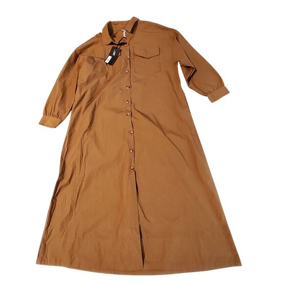 Future Collective Brown Aligne Womens Long Sleeve Button-Down Maxi Shirt Dress S - Picture 1 of 10